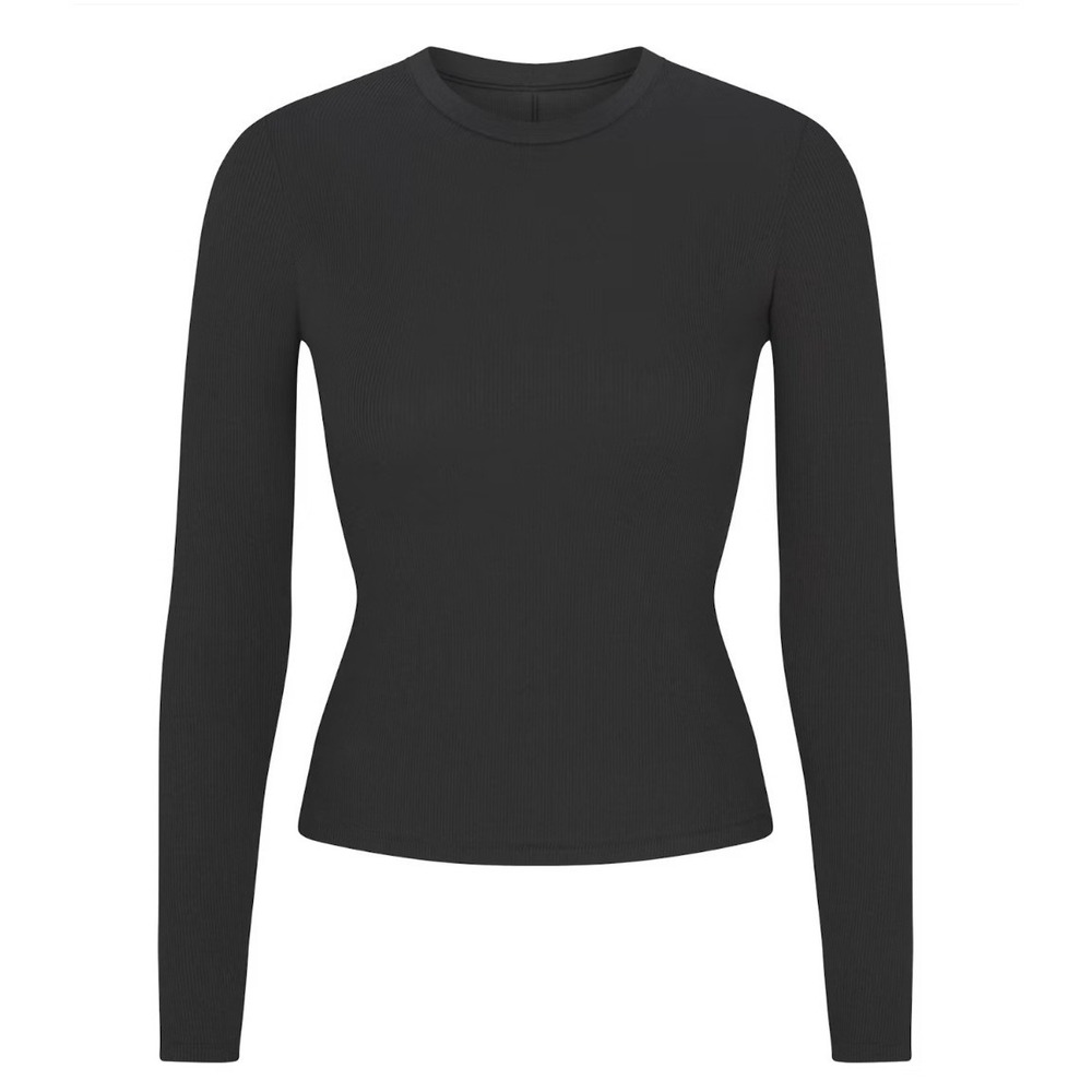 SKIMS Cotton Jersey Long Sleeve T-Shirt Soot Charcoal Grey Crew Neck Tee